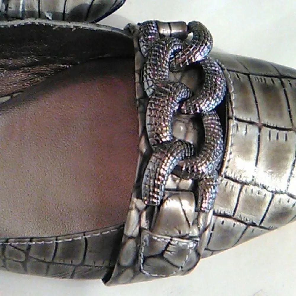 Saks Fifth Avenue Pewter Reptile Embossed Flats - Picture 14 of 14